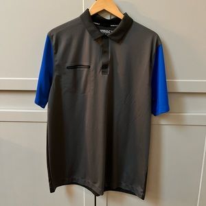 Nike Golf Performance dryfit shirt charcoal gray with blue sleeves, size L